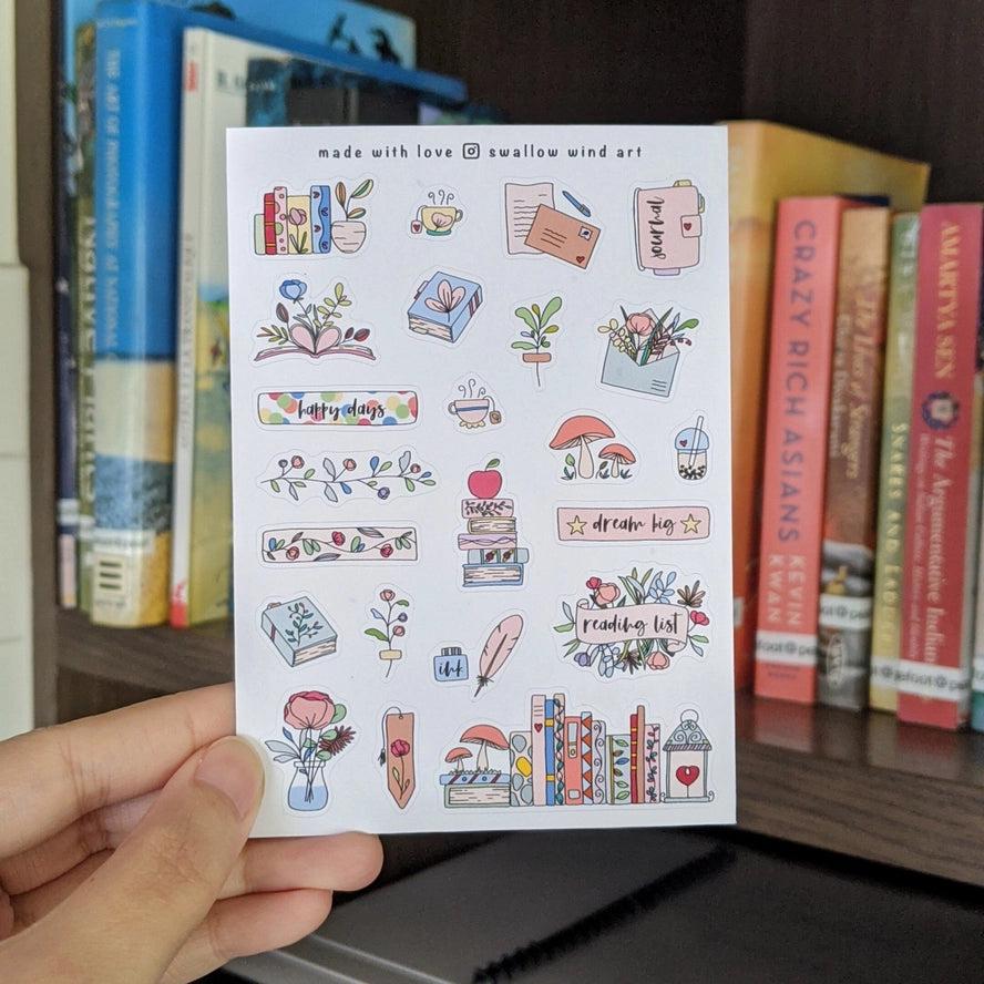 Sticker Sheet - Flowers & Books