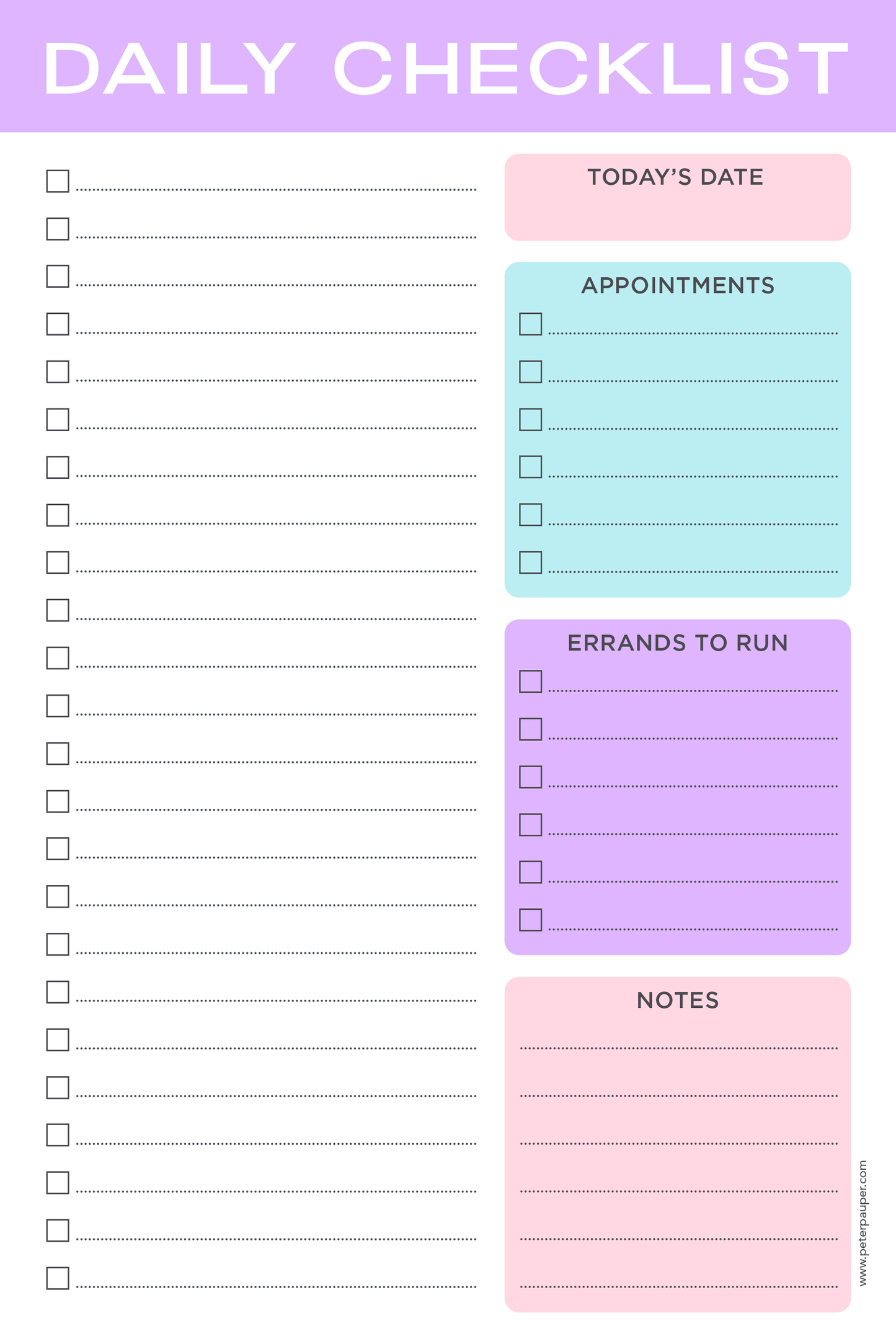 Daily Checklist Note Pad (Pastel)