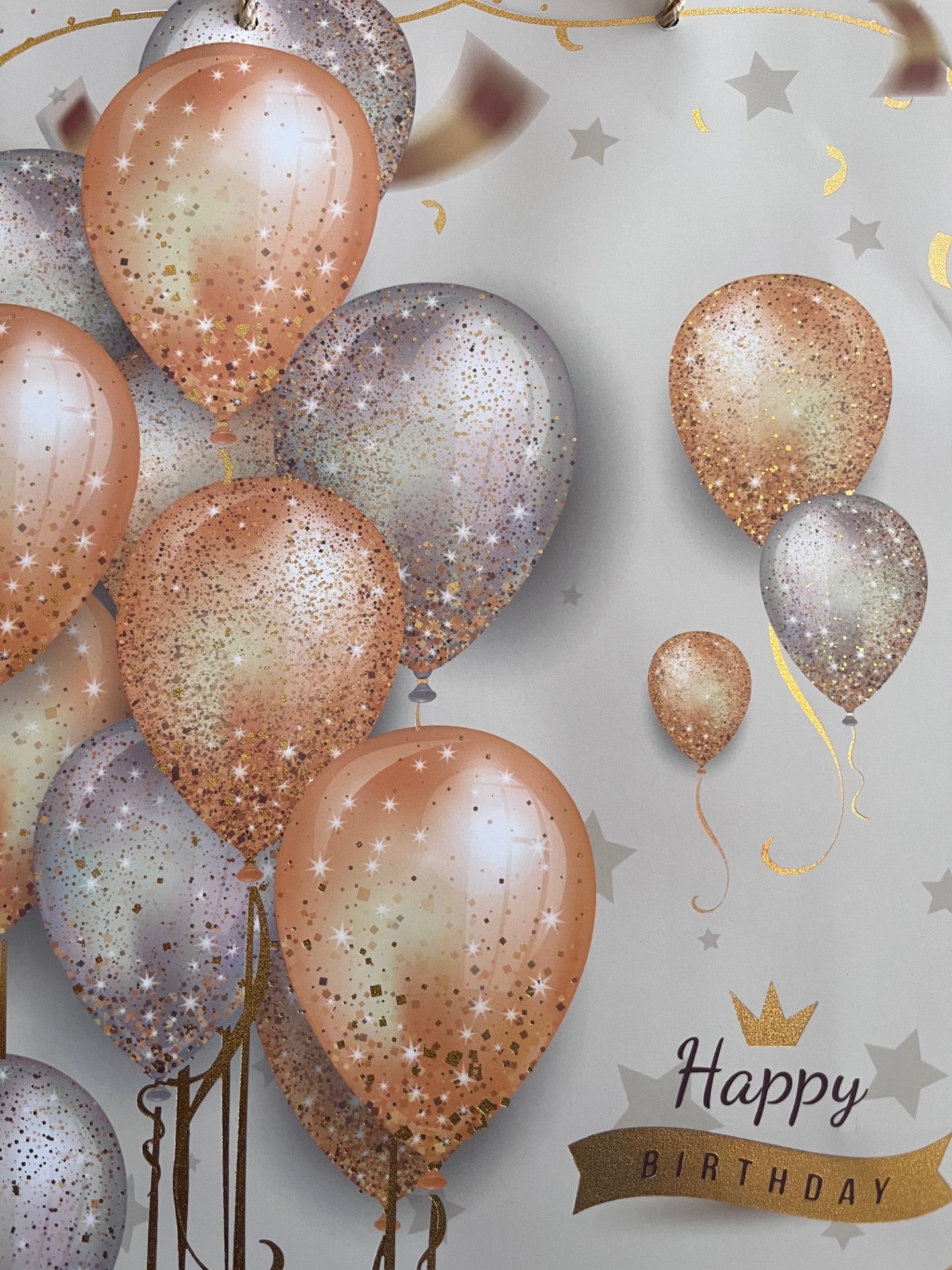 Happy Birthday Gift Bag Gold & Silver Glitter Balloons Foiled