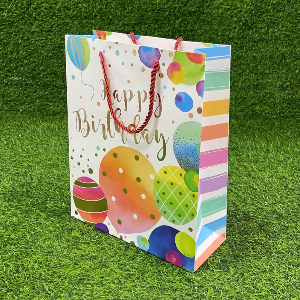 Happy Birthday Gift Bag White Balloons Foiled Confetti