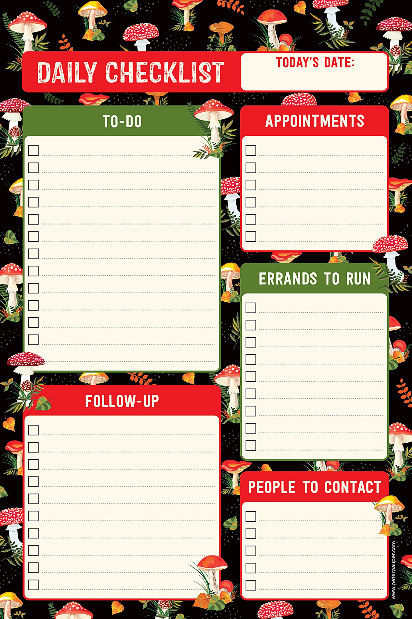 Daily Checklist Note Pad (Mushrooms)