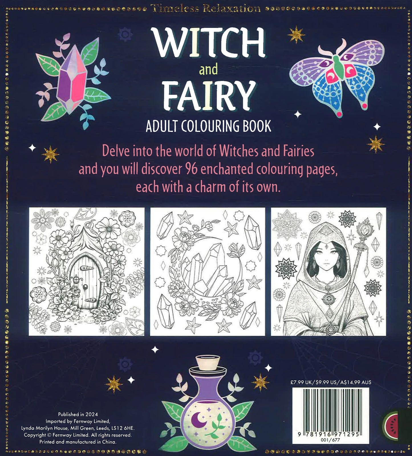 Timeless Relaxation Witch and Fairy Adult Colouring Book.