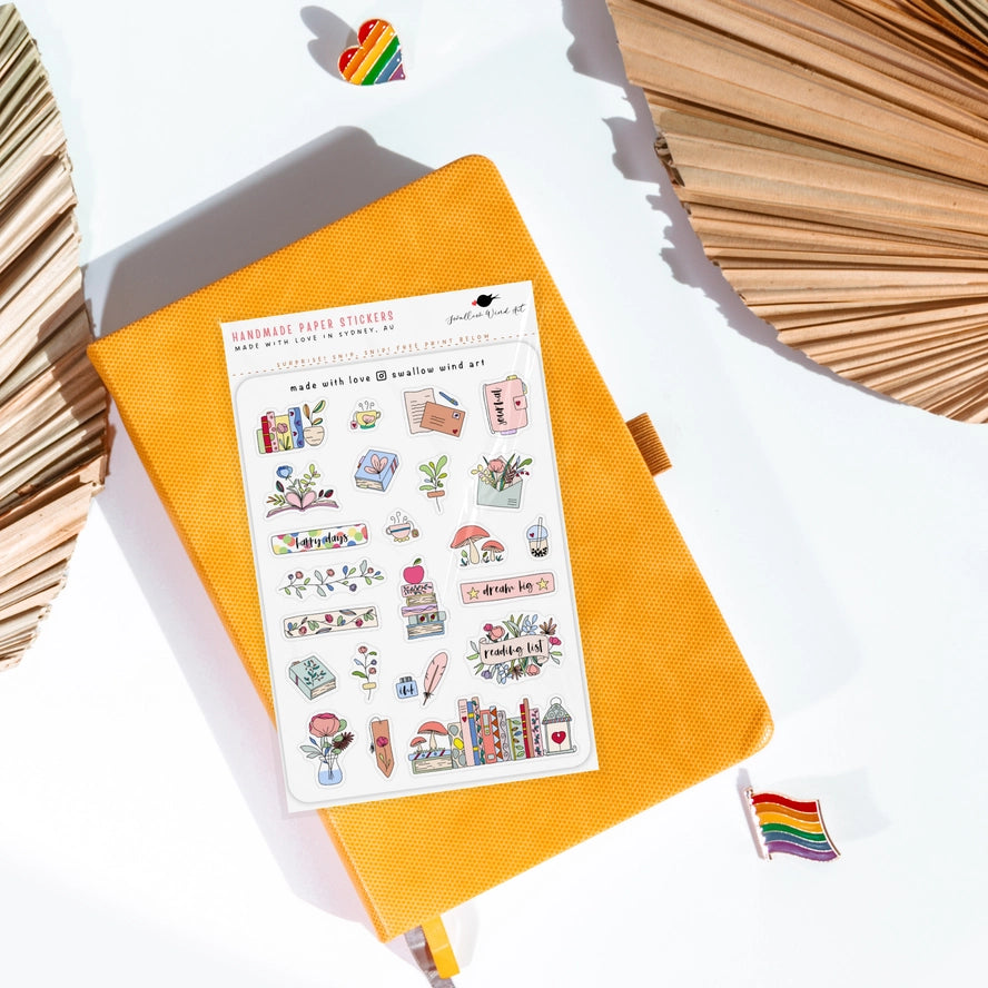 Sticker Sheet - Flowers & Books