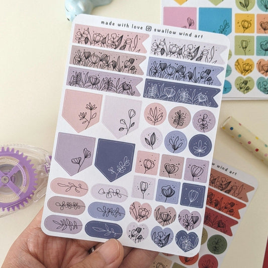 Sticker Sheet - Flag Dot Square Heart Floral - Winter