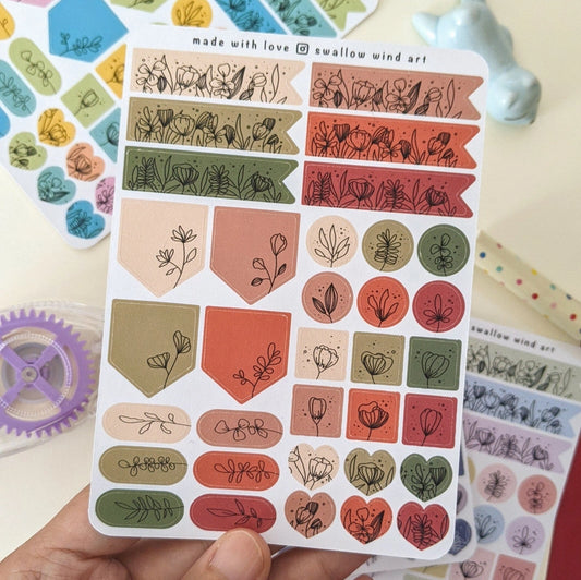 Sticker Sheet - Flag Dot Square Heart Floral - Autumn
