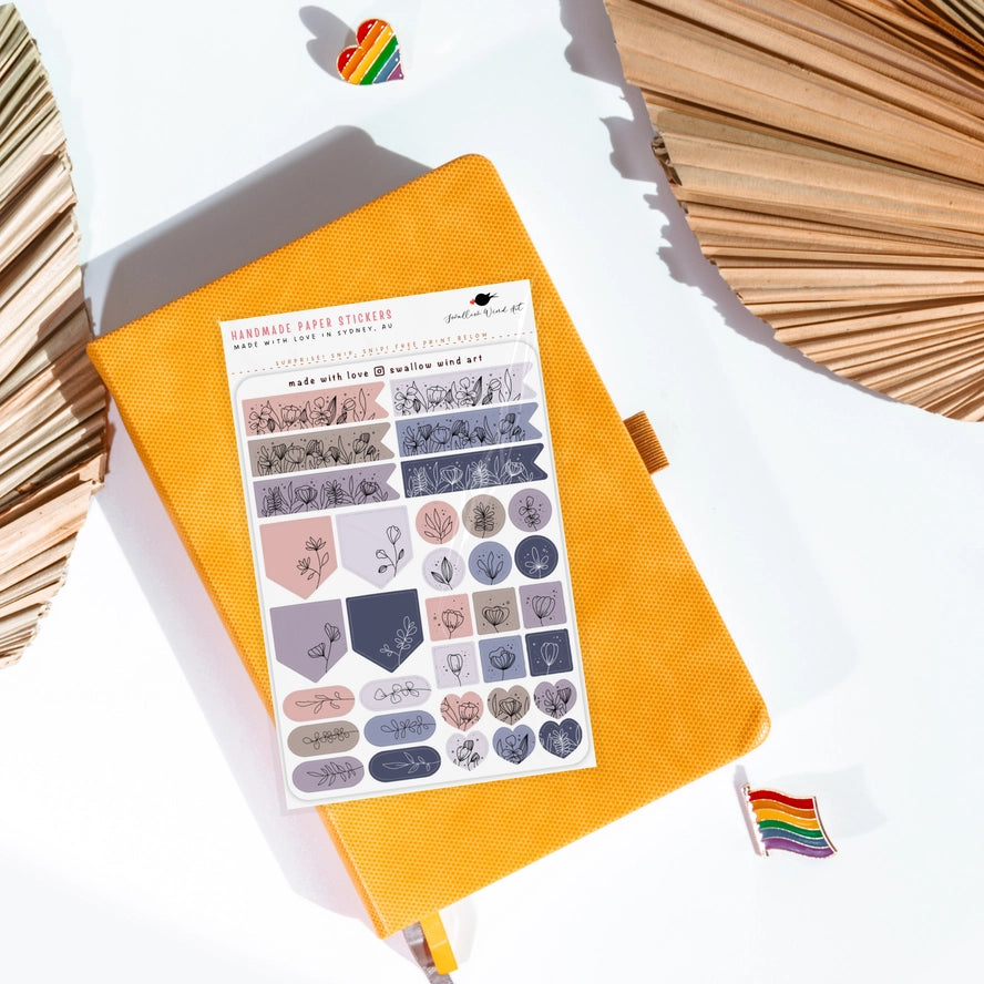 Sticker Sheet - Flag Dot Square Heart Floral - Winter