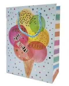 Happy Birthday Gift Bag Blue IceCream Foiled Confetti