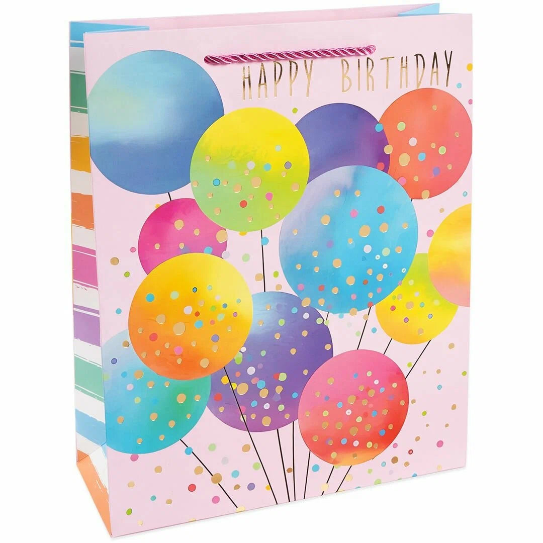 Happy Birthday Gift Bag Pink Balloons Foiled Confetti