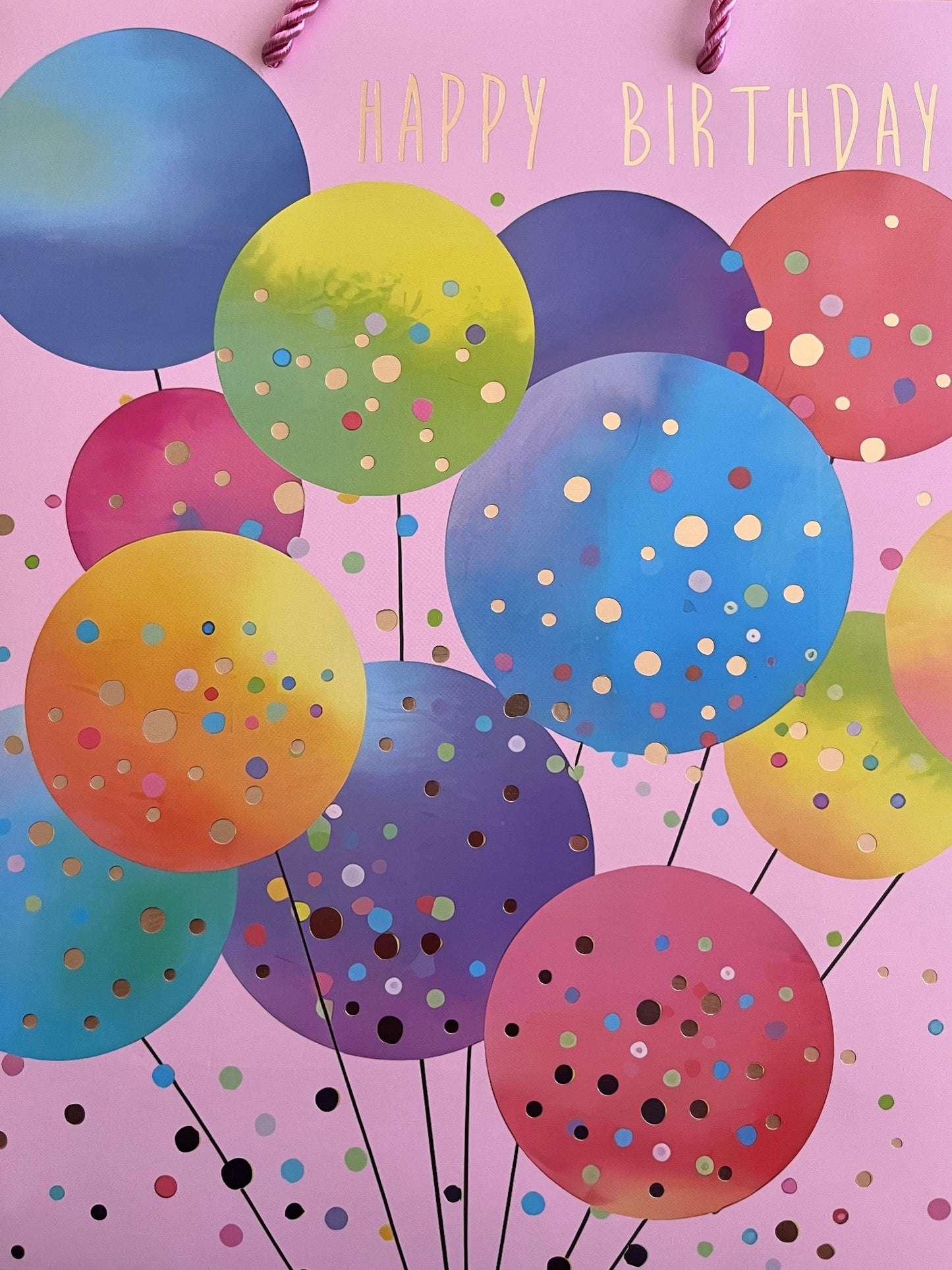 Happy Birthday Gift Bag Pink Balloons Foiled Confetti