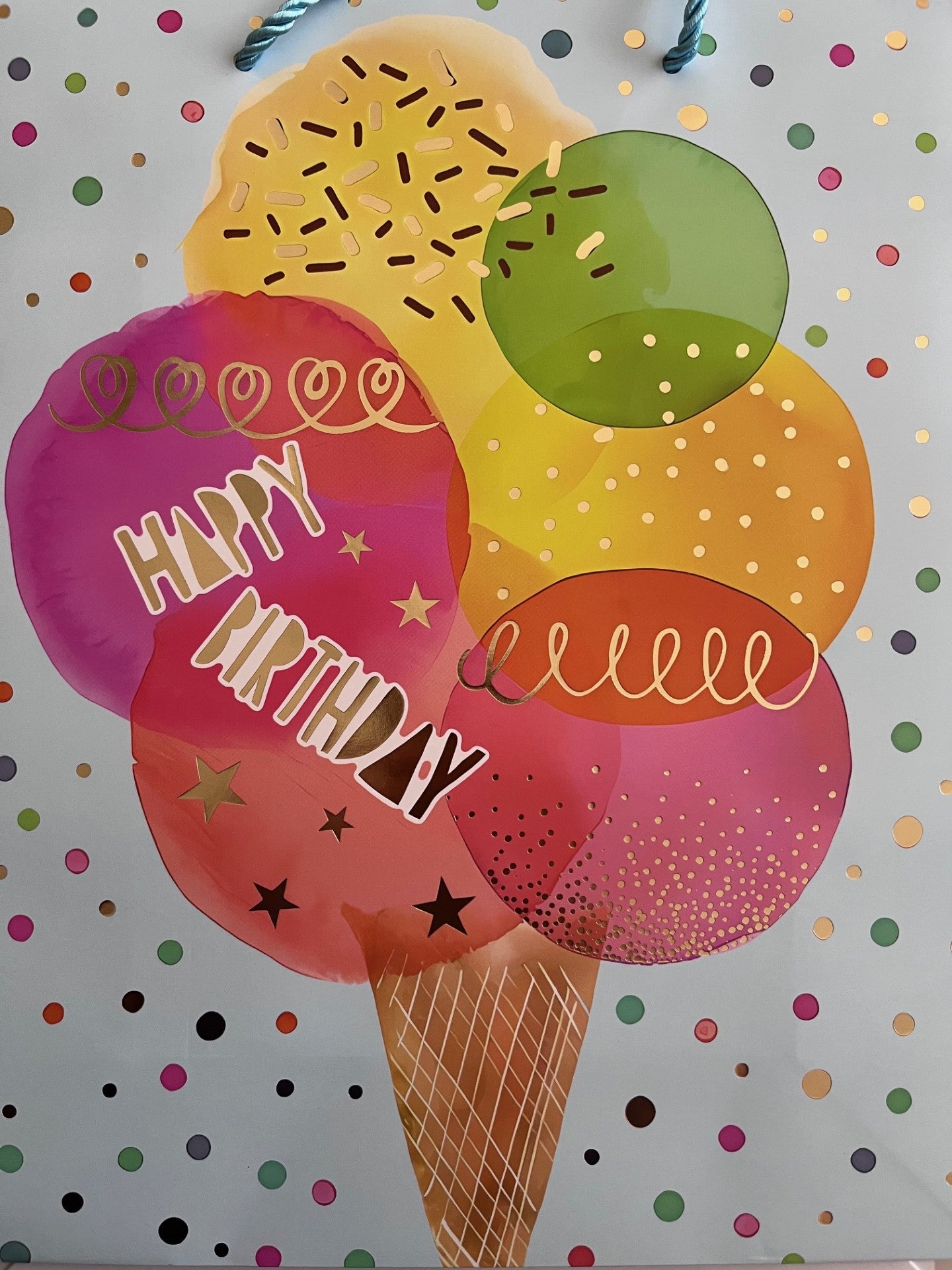 Happy Birthday Gift Bag Blue IceCream Foiled Confetti