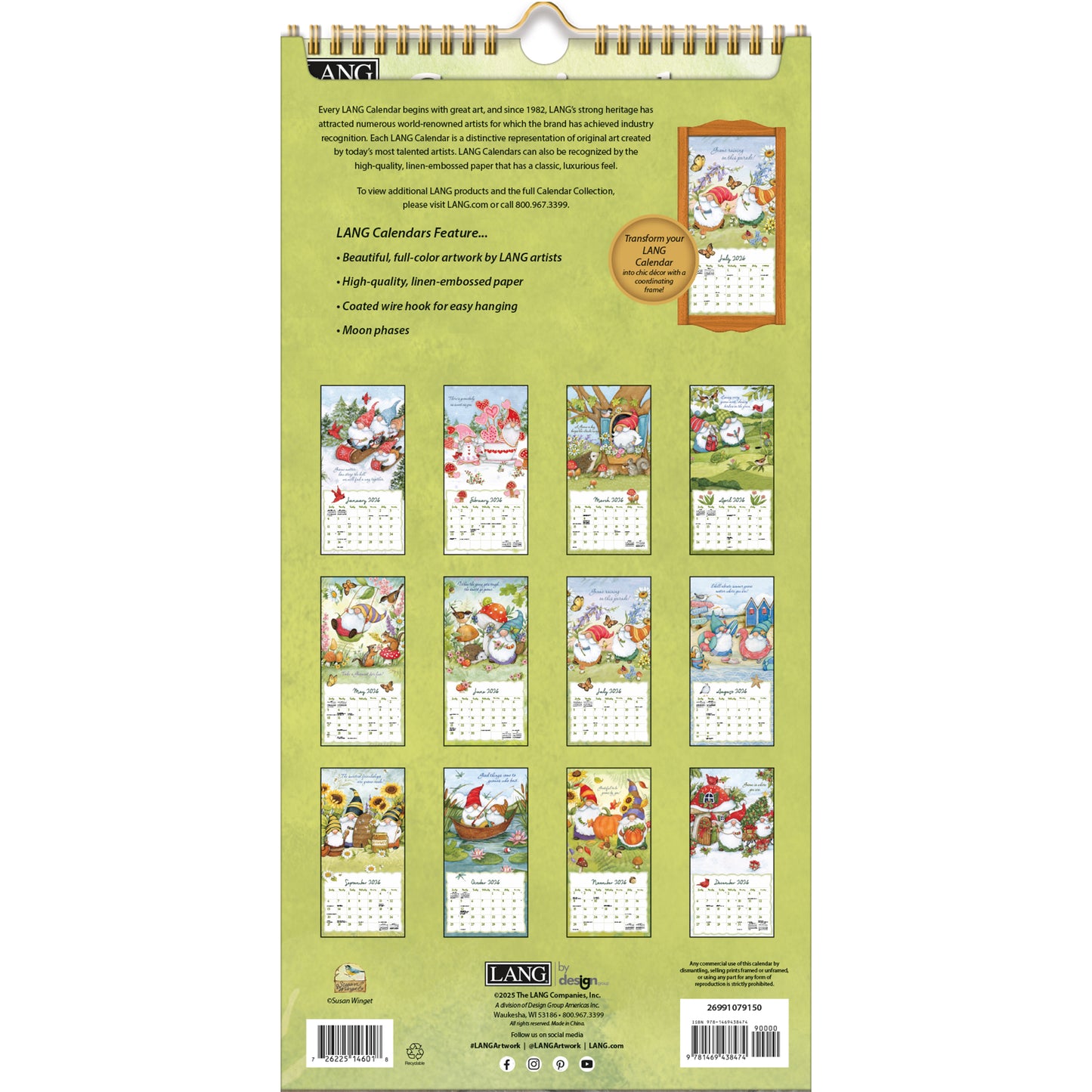 Gnome Sweet Gnome - LANG 2026 Vertical Wall Calendar